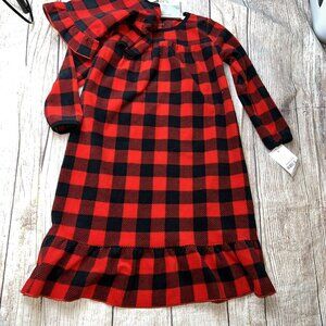 Carters 4T Buffalo Plaid Fleece Nightgown Matching Doll Pajama Red Black NEW